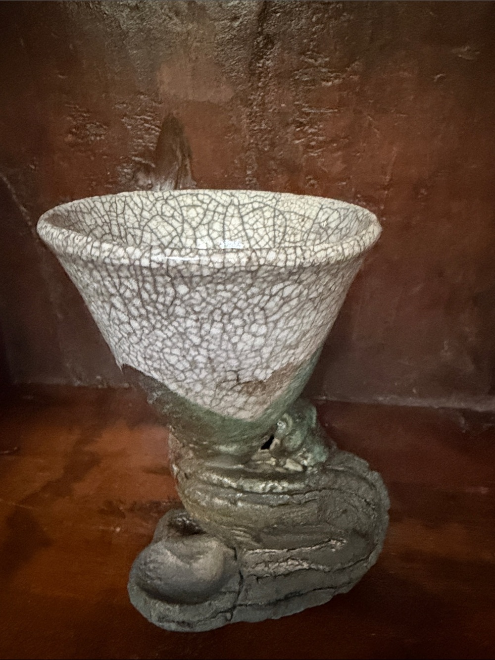 Handcrafted Raku Ceramic Crackle Glaze Chalice - White and Green